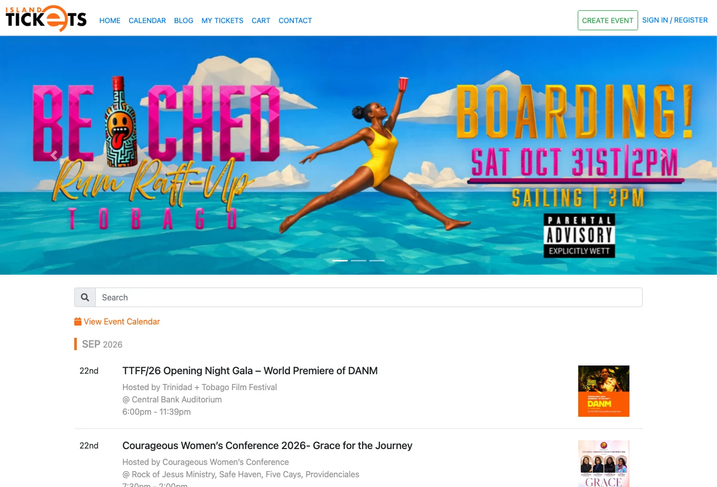 Island E Tickets website preview