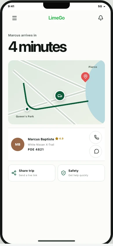 LimeGo active trip interface concept