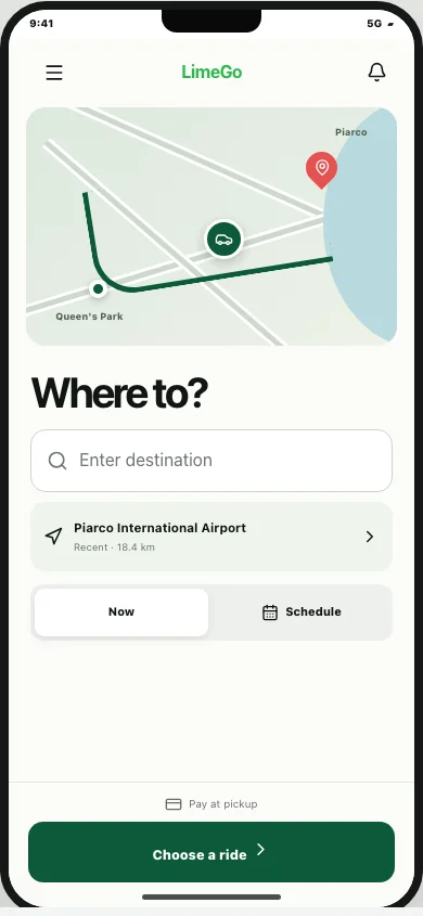 LimeGo rider booking interface concept